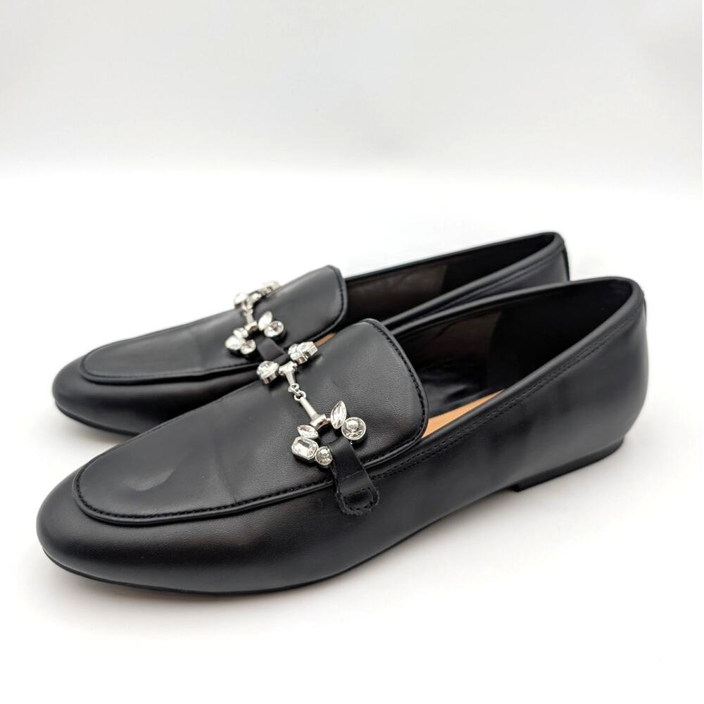 Nine West Base Crystal Embellished Bit Loafer Shoes Black Size US7M EU37.5